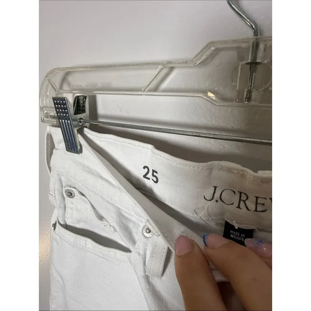 J. Crew Slim Wide Leg White Jeans with Raw Hem Size 25